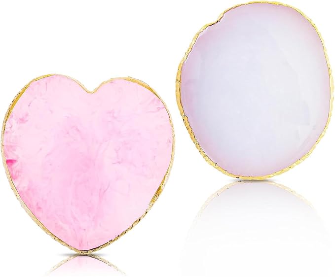 2Pcs Heart-Shaped Resin Nail Art Palette, Gold Edge Round Makeup Mixing Palette, Nail Polish Plate, Nail Art Display Board Makeup Plate Cosmetic Mixing Tools Makeup Palettes