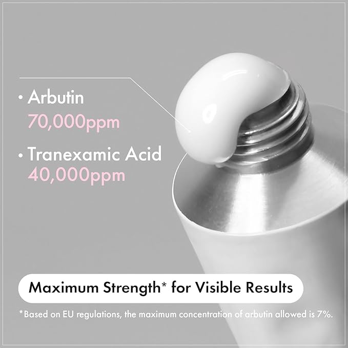 Arbutin 7% + Tranexamic Acid 4% Cream, 70,000ppm Arbutin, 40,000ppm TXA, Niacinamide, Glutathione, Dark Spots, Freckle, Blemishes, Pigmentation, Korean Skin Care, 50ml, 1.69 fl.oz.