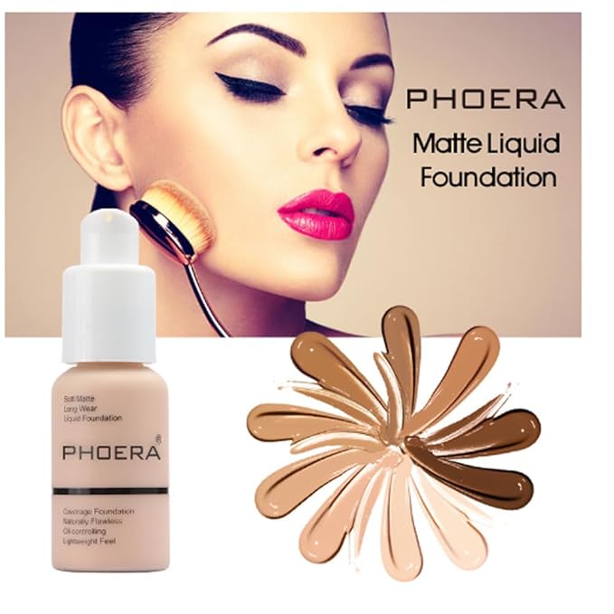 2Pcs Liquid Foundation Full Coverage 24HR Matte Oil Control Concealer 30ml (Nude & Buff Beige) with Kabuki Foundation Brush Flat Top (1pcs-109)