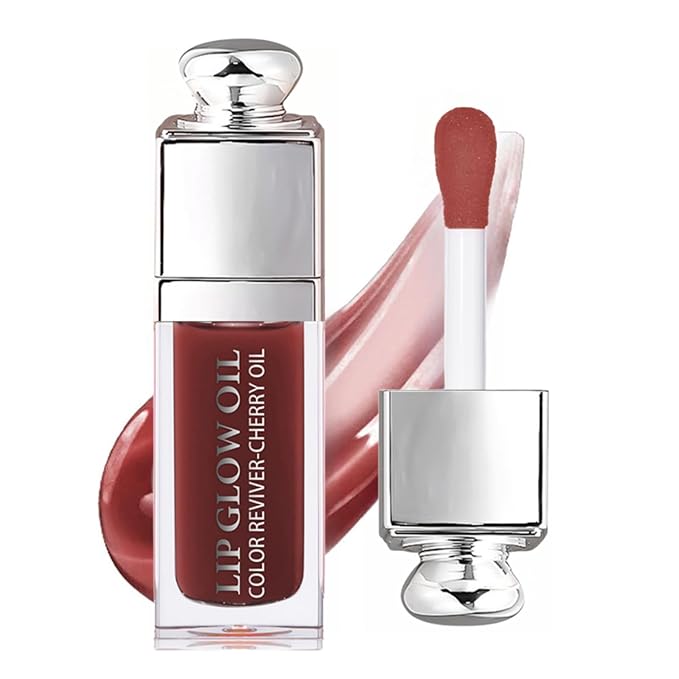 Hydrating Lip Glow Oil-Lip care oil- Lip Oil Tinted for Lip Care and Dry Lips-Prevents Dry Cracked-Non-sticky Big Brush Head-Lip Plumping -Lip Oil gloss tinted-020#MAHOGANY