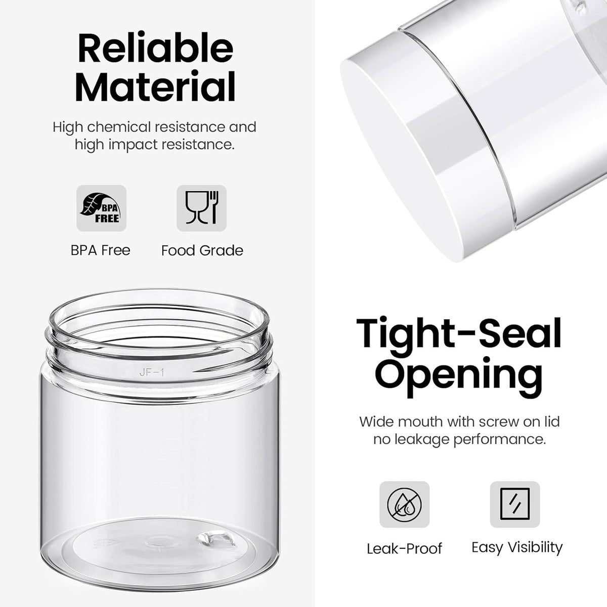 TUZAZO 24 Pack Plastic Jars with White Lids and Labels, 12pcs 8 OZ and 12pcs 4 OZ Round Clear Cosmetic Containers for Body Butter, Body Scrub, Cream, Lotion, Slime Jar, Small Items, Travel Storage