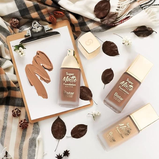 Sistar Super Matte Foundation Perfecting Liquid Foundation Full Coverage Control Shine Weightless Longwearing 30 mL / 1 fl. oz. (Sienna)