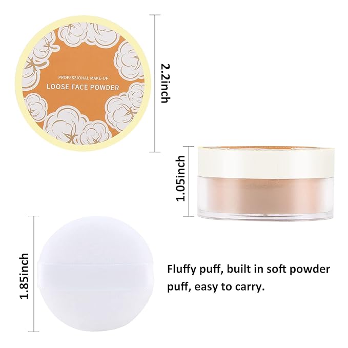 Boobeen Loose Face Powder Translucent Setting Powder Oil Control Loose Powder, Soft Focus Effect Makeup Loose Setting Powder, Lightweight Shine Control Matte Finishing, with Puff