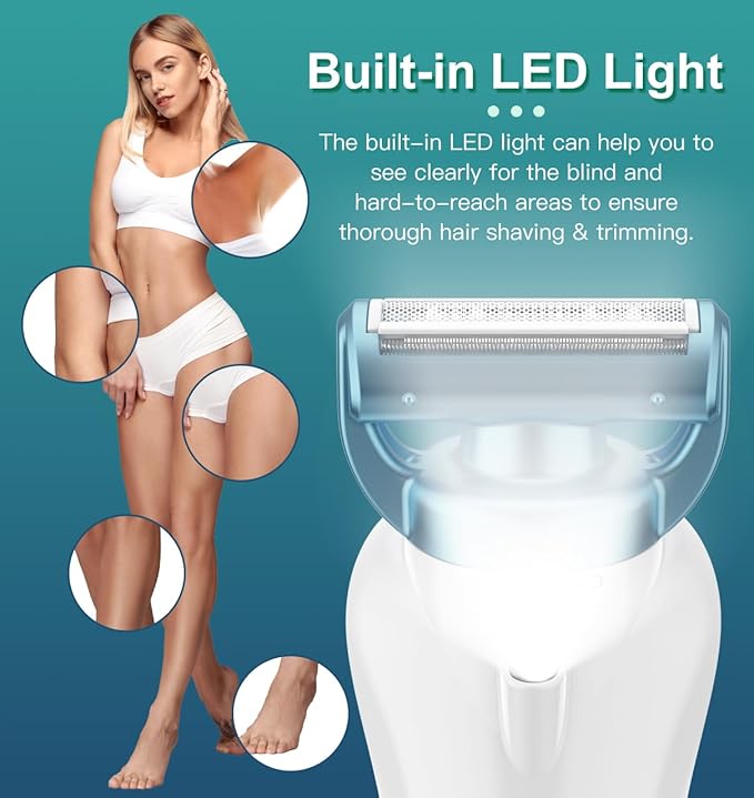 Hatteker Women's Electric Shaver Bikini Trimmer Hair Trimmer for Women Electric Razor for Legs Bikini Underarm Public Hairs Led Display IPX7 Waterproof Gift for Women (Blue)