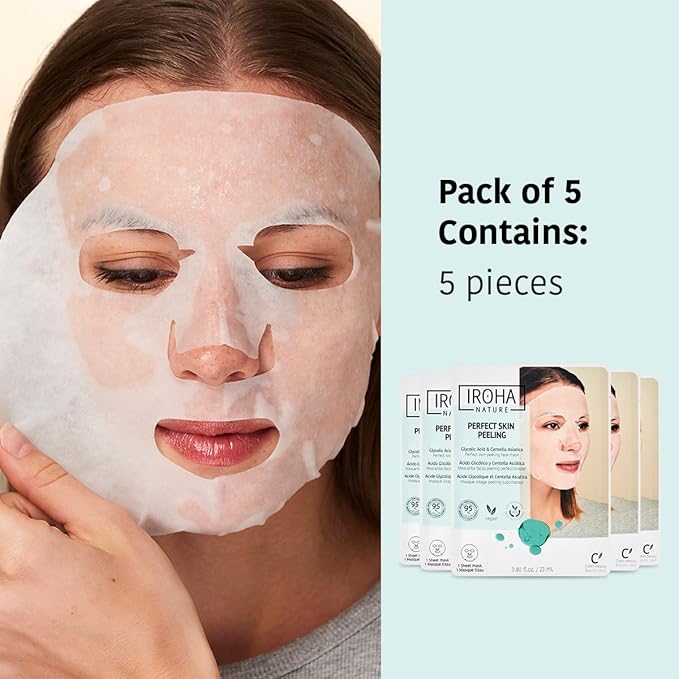 IROHA NATURE Glycolic Acid Peeling Face Mask (Pack of 5) | Skin Perfecting for a Radiant & Smooth Look | Instant Regeneration in Just 15 Minutes | Clean Beauty | 100% Vegan