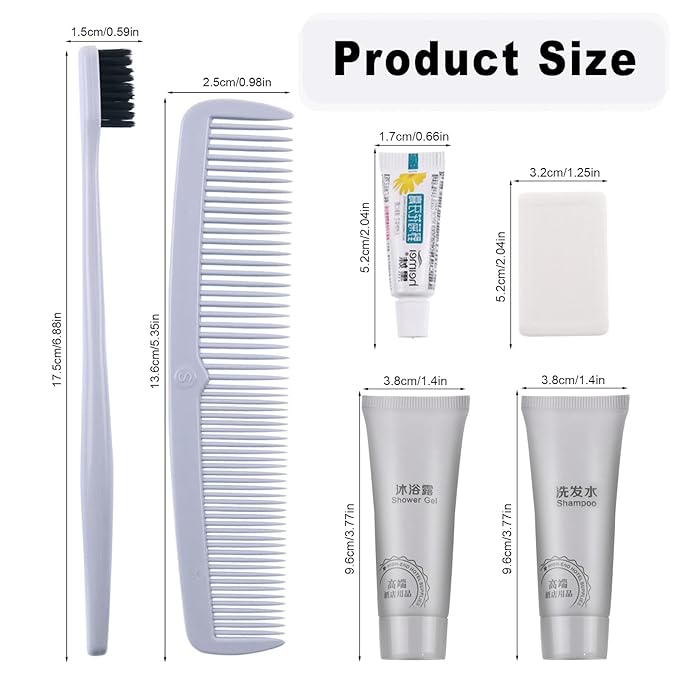 Hygiene Kit, Hygiene Kit Bulk, Travel Hygiene Kit With Toothbrush, Toothpaste, Comb, Shampoo, Shower Gel, Shower Cap And Soap, Individually Packed, Suitable For Hotel, Home, Travel (12 sets)