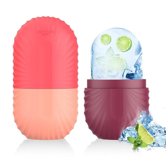 2pcs Ice Roller for Face and Eye, Silicone Ice Facial Roller Ice Holder, Face Ice Mold Skin Care, Face Icers Reusable Ice Cube Roller for Shrink Pores Anti Wrinkle Reduce Puffiness, Pink Rose