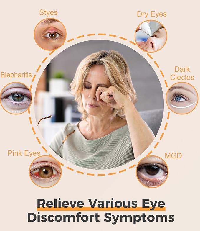 Heated Eye Mask for Dry Eyes, Cordless Warm Eye Compress, Styes, Blepharitis, 1000mAh, 3 Heat Levels, Electric, Light-Blocking, Washable Cover, Travel (Gray)