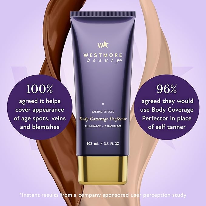 Westmore Beauty Body Coverage Perfector – Waterproof Leg & Body Makeup - Tattoo Cover Up Makeup - 7 Oz (Warm Radiance)