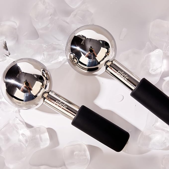 360 Rotating Ice Globes for Face & Eyes, Unbreakable Stainless Steel Cryo Sticks for Beauty Routines, Facials Cold Roller Colling Globes for Puffiness, Wrinkles, Dark Circles, Headaches