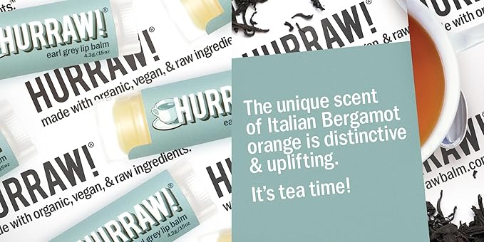 Hurraw! Earl Grey Lip Balm: Organic, Certified Vegan, Cruelty and Gluten Free. Non-GMO, 100% Natural Ingredients. Bee, Shea, Soy and Palm Free. Made in USA