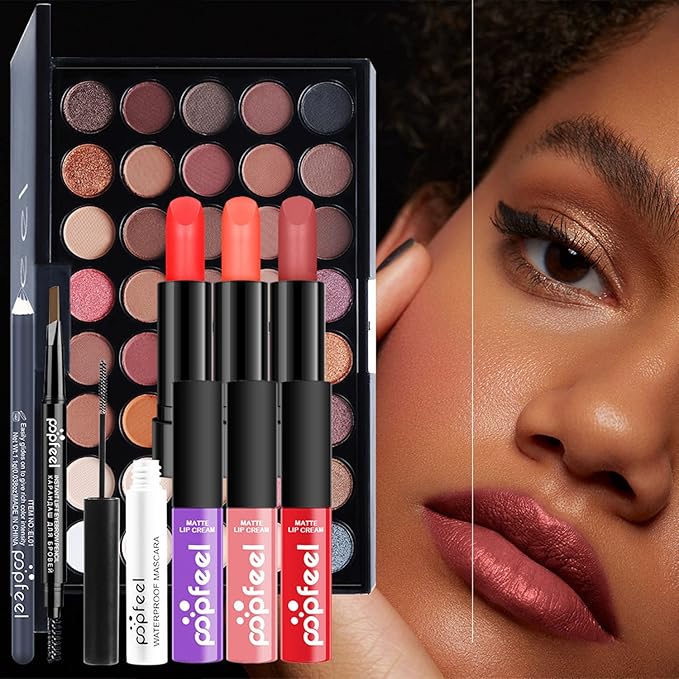 MAEPEOR All In One Makeup Kit for Girls Women 27 Piece Full Makeup Gift Set with Eyebrow Pencil Eyeliner Eyeshadow Palette Mascara Foundation Concealer Lip Gloss Lipstick Makeup Remover Makeup Brush (POP004B)
