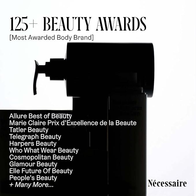 Nécessaire The Body Lotion with Pump. Olibanum. Multi-Peptide Firming to Moisturize + Strengthen. 2.5% Niacinamide, Vitamin C/E + Omega 6/9. Notes of Vanilla, Fig Leaf, & Cassis Buds. 450ml/15.2 fl oz