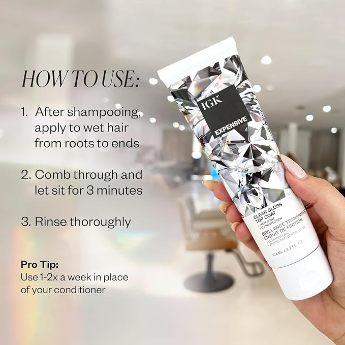 IGK EXPENSIVE Clear Gloss Top Coat | Shine + Strengthen + Smooth | Vegan + Cruelty Free | 4.2 Oz (Pack of 2)