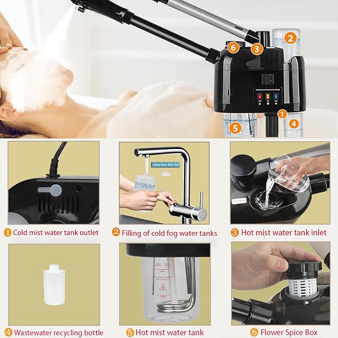 Hot and Cold Facial Steamer Professional Facial Steamer on Wheels for Esthetician Facial Deep Cleaning