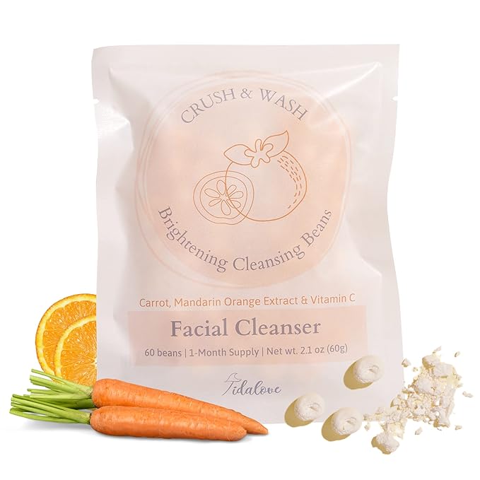 Daily 3 in 1 Facial Cleanser, Exfoliator and Wash-off Mask, Vegan, Cruelty Free, Plastic Free, Travel Friendly, 1 Month Supply Refill (60 Tablets) (Brightening)