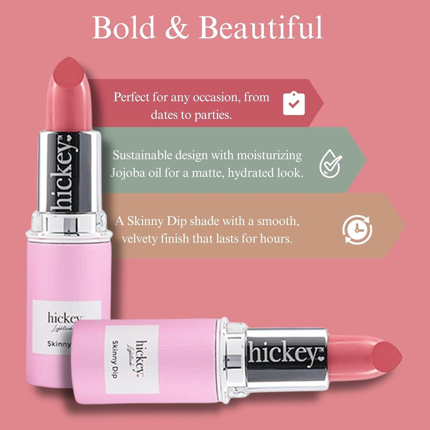 Hickey Lipstick Skinny Dip Light Pink Lipstick Refill - Long Lasting Lipstick for Women - Hydrating & Moisturizing Shade, Lip Color for Women, Gluten-Free & Vegan with Highly Pigmented