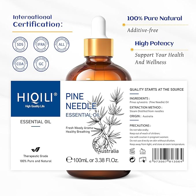 HIQILI 100ML Pine Essential Oil,100% Pure Natural Premium Quality, for Diffuser Skin Candle Making - 3.38 Fl Oz