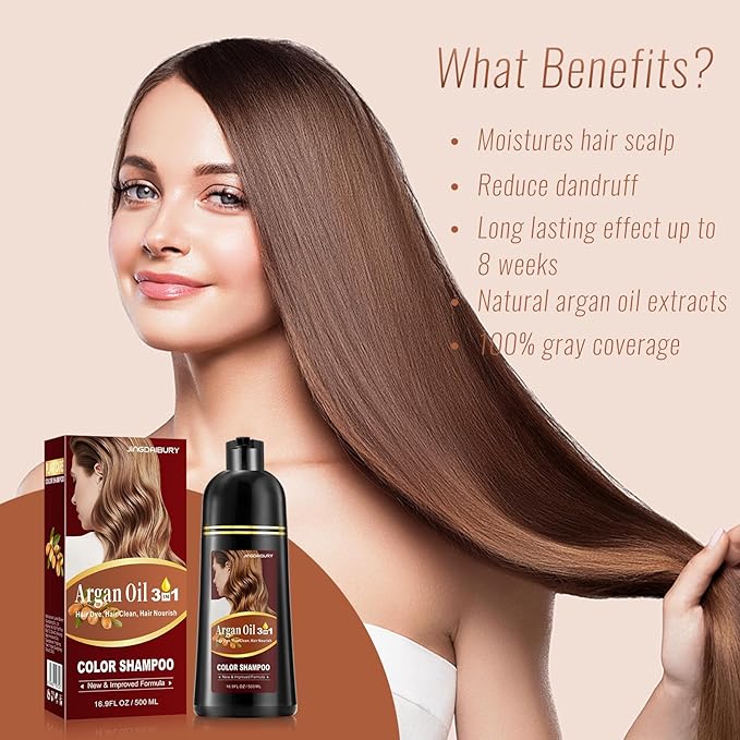 Instant Blonde and Brown Semi-Permanent Hair Dye Shampoo - 3 in 1 Formula with Argan Oil for Men & Women, Easy to Use, 16.9 Fl oz