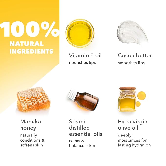 Lip Balm - Bees Knees (4 pack) | Manuka Honey Beauty Products | Vitamin E Oil | Flavored Lip Balm | Australia Made | Rose | Manuka Honey | Cocoa Butter | Manuka Oil | Coconut Oil | Papaw