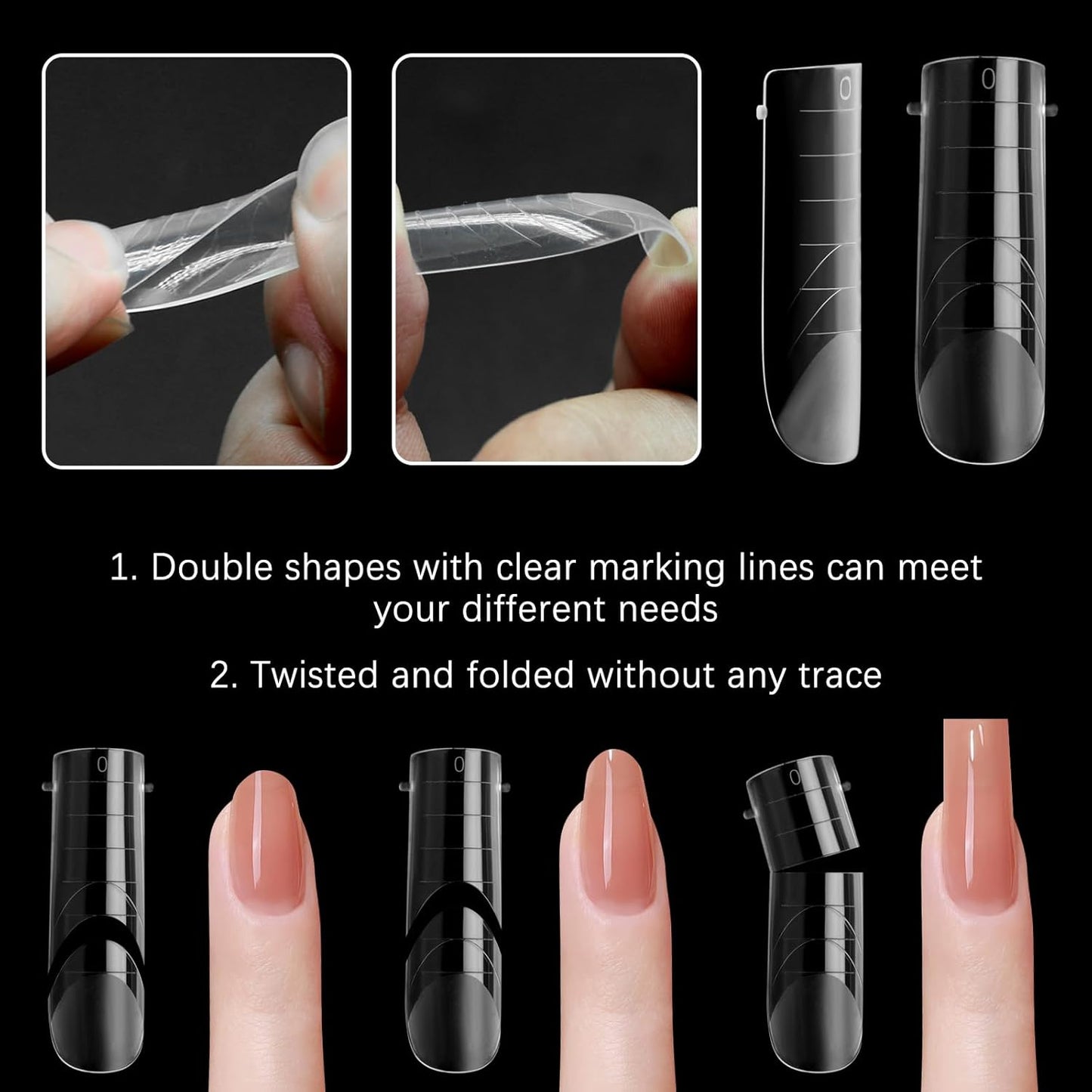 120 Pcs Poly Extension Gel Dual Nail Forms Nail Molds With Scale Builder Coffin Nail for Gel Manicure Nail Art Design Salon DIY at Home (Long Square Head Frosted Dual Nail Forms Set)
