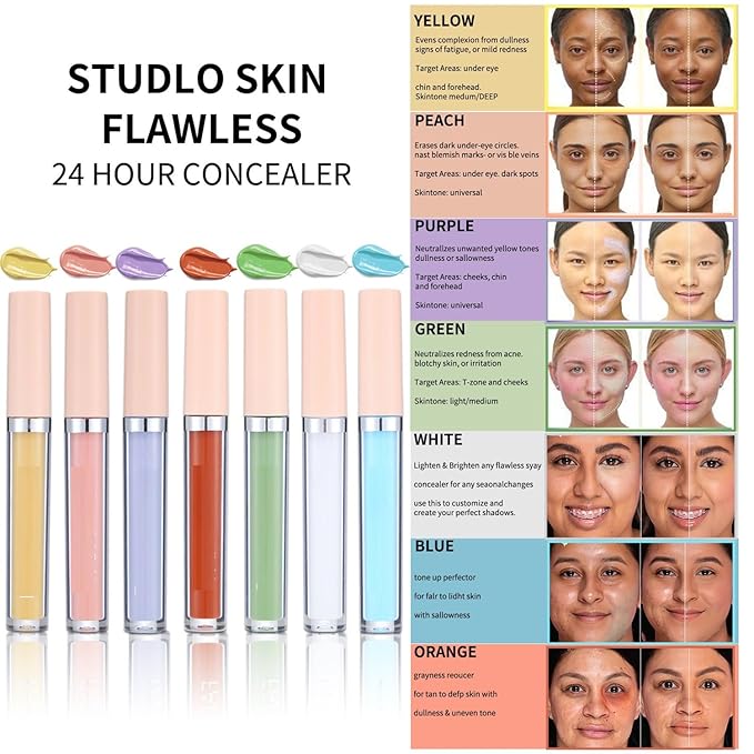 MAEPEOR Liquid Conceal Contour 7 Colors Cream Lightweight Liquid Concealer Contour Makeup for Concealing Blemishes, Brighten Dark Circles (Color 04 Peach)