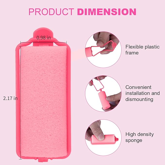 36 Pieces Foam Sponge Hair Rollers - Soft Sleeping Flexible Styling Curlers for Hair Styling (Pink)
