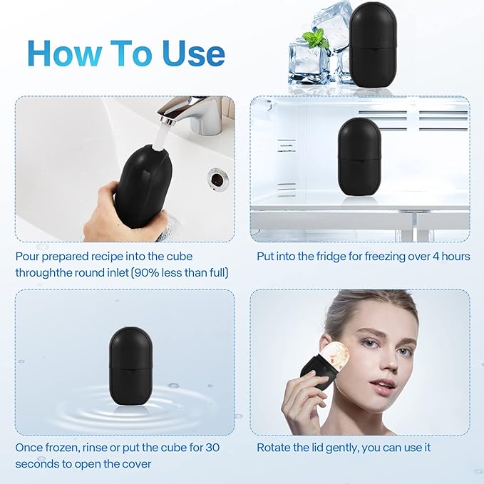 Ice Roller for Face Eye, Ice Roller Mold Face Skin Care Kit for Brighten Skin and Enhance Your Natural Glow Remove Fine Lines Shrink Pores Reduce Acne and Lubricate the Skin (Black)