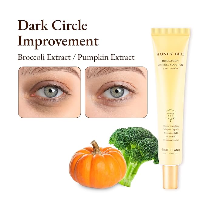 Honey Bee Collagen Fine Line Firming Eye Cream for Puffiness and Bags Under Eyes w/Vitamin C, 4 Peptides & Niacinamide | Bright and Tight Under Eye Cream for Dark Circles 1.01 fl oz