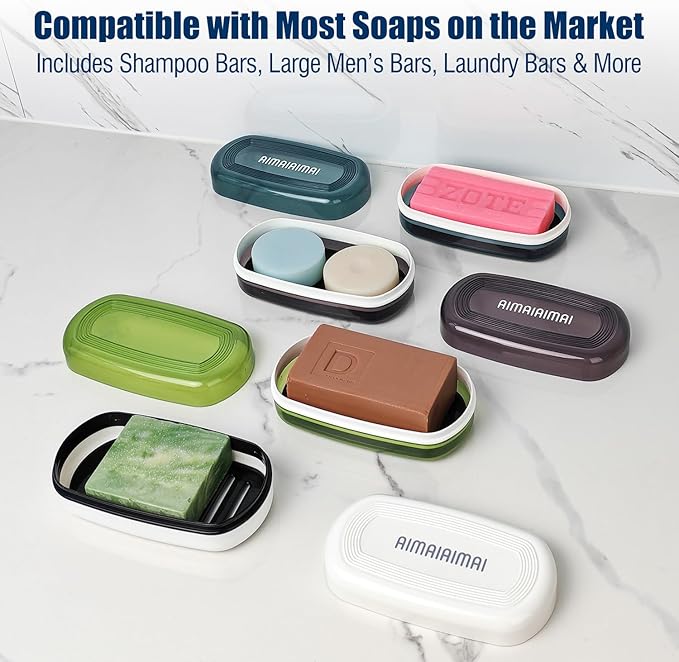 Shampoo Bar Holder Travel Case, Large Soap Holder for 5 oz/10 oz Oversized Bars, Durable & Versatile Storage Soap Container with Drainage Layer (Green Style A-Large)