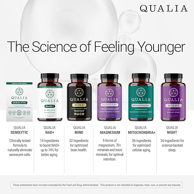 Qualia NAD Supplement — Clinically Proven to Boost NAD+ up to 67%. Optimized Aging, Energy, Focus. Elite NAD+ Booster Ingredients: Nicotinamide Riboside (NIAGEN,) Niacin, Niacinamide (3 Month Supply)