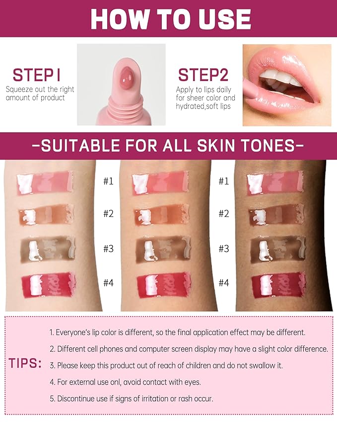 Tinted Lip Balm-2Pcs Rose-Gray Raspberry Peptide Hydrating Lip Tint Moisturizer, Jelly Glossier Lip Treatment Balm, Non-Stick Glow Reviver Lip Care Oil Lip Gloss, Thanksgiving Makeup for Women-02+04
