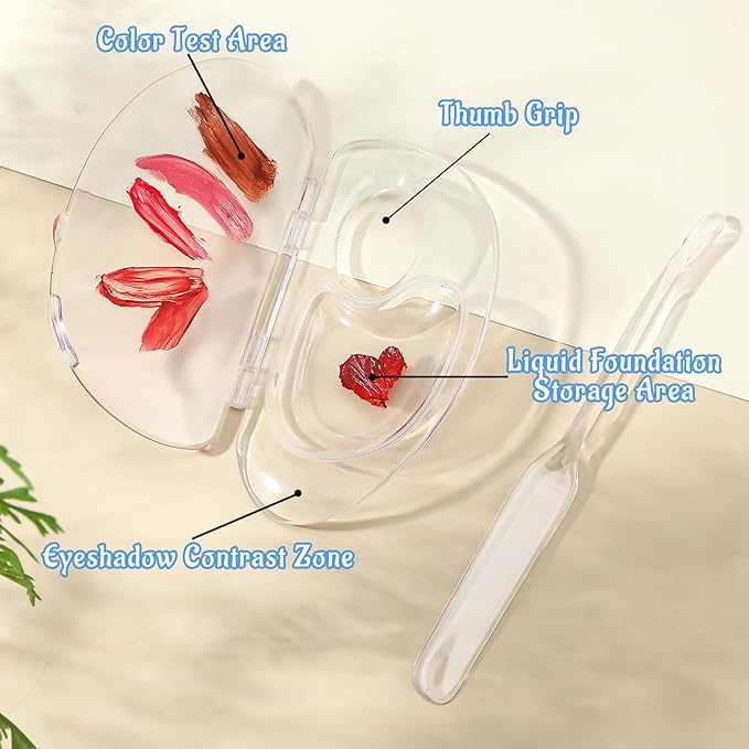 ASTER Clear Makeup Mixing Palette, Hand-Held Makeup Palette Tray for Liquid Foundation, Nail Art Manicure Palette with Mixing Shovel, Acrylic Palette Pigment Palette for Makeup Artist and Beginner