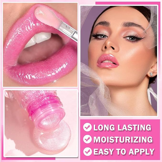 2PCS/Set MILEMEI Color Changing Lip Oil Magic Moisturizing, Big Brush Plumping Lip Oil, Plumping Glimmer Glow