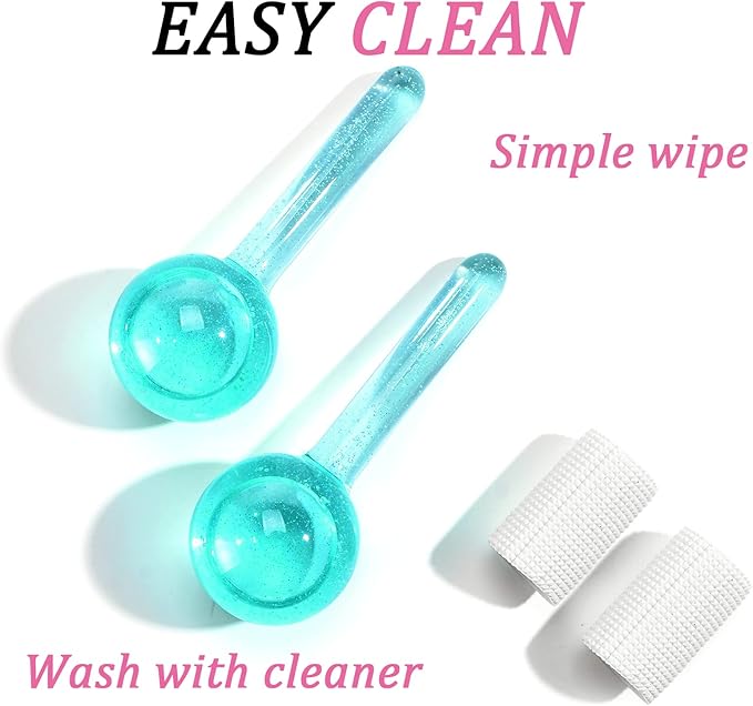 Ice Globes for Facials- Freezer Free Face Rollers with Essence for Daily Beauty Routines, Skin Massagers Globes Durable Quartz Glass for Reduce Puffiness Skin Cooling (Update Green)