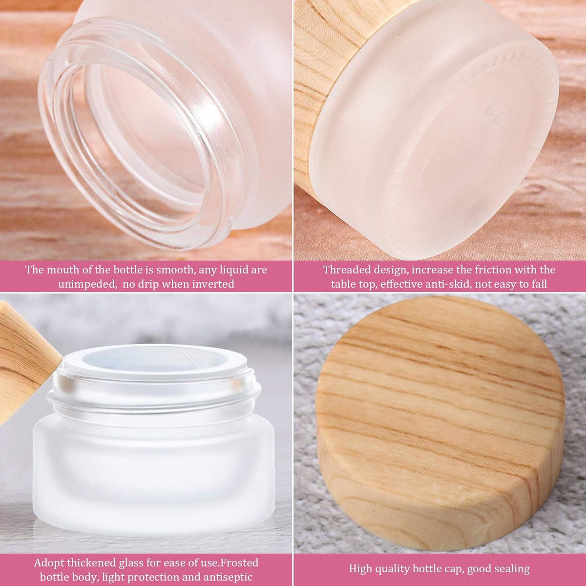 Geiserailie 30 Pieces Glass Cosmetic Containers Empty Sample Jars with Leak Proof Lids Makeup Sample Containers for Lotion Cream Cosmetic (10 Gram)