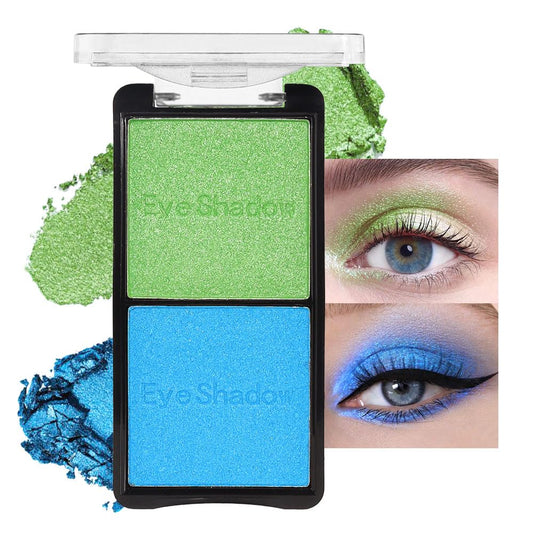 2 colors eye shadow makeup palette, Blue & Green Eyeshadows Halloween Birthday Party Wear, high pigment eye, matte & shimmer metal eye shadow powder, Blendable, Ultra-Pigmented(02)