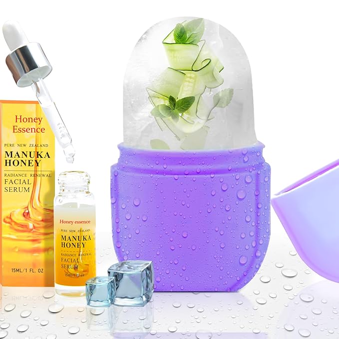 Ice Roller for Face,Ice Face Roller Skin Care ,Face Ice Pack Ice Facial and Eyes Cube Massager tools.Contains Essence Set (Set-Purple)