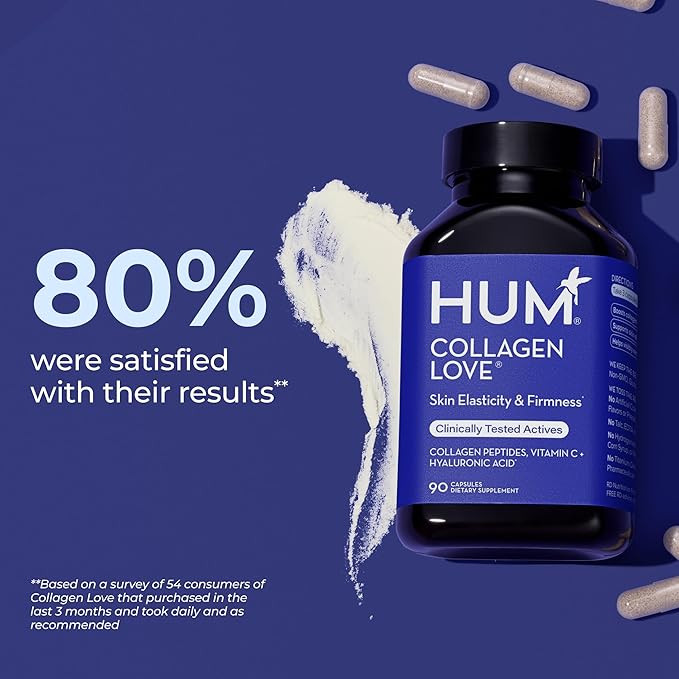 HUM Collagen Love Skin Supplement - Collagen Peptides w/Hyaluronic Acid & Vitamin C, Supports Firm Skin & Helps Minimize Signs of Aging - Supplements for Women and Men (90-Count)