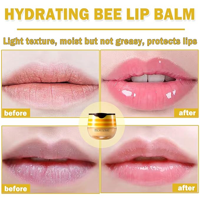 3PCS Bee Lip Balm Honey Pot Honey Strawberry Apple Lip Balm Sleeping Lip Mask Silky Hydrating Bee Lip Balm Lip Mask Overnight Lip Care Products(Honey+Strawberry+Apple Lime)