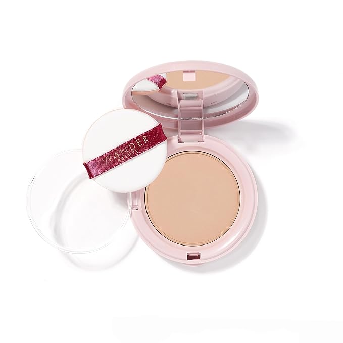 Wander Beauty Wanderlust Powder Foundation -Light Medium-Blurs and Evens Skin Tone-Perfects and Hydrates With Hyaluronic Acid, Aloe,Honeysuckle, & Vitamin E -Lightweight, Buildable Coverage - 0.31 oz