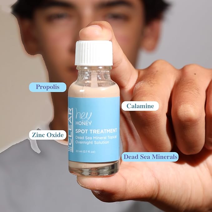 Hey Honey Skincare Be Clear - Acne Spot Treatment Overnight, Pimple Drying Lotion, Use Over Zits Whitehead & Blemishes 1 OZ