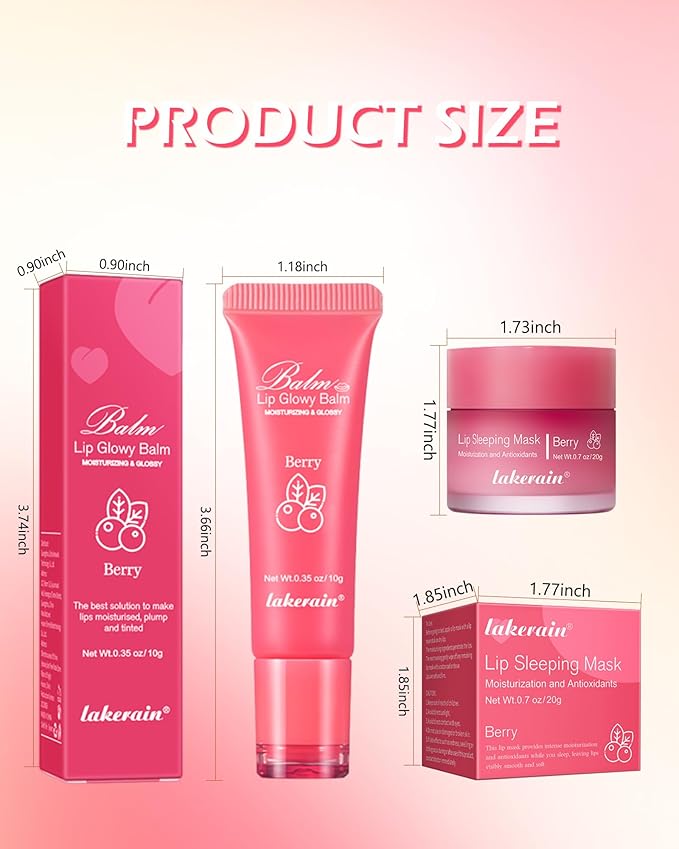 2Pcs Lip Glowy Balm & Lip Sleeping Mask Set,Hydrating Nourishing Repair Sleeping Lip Mask,Glossy Tinted Lip Balm,Day & Night Smooth Cracked Chapped Dry Lip,Lip Care Therapy Treatment for Women-02Berry