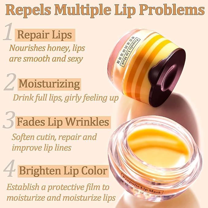 2 PCS Lip Balm Honey Pot, Apple Lime & Watermelem Lip Mask Vitamin E & Moisturizing Propolis Sleeping Lip Mask Prevention Dry and Cracked Lip Scrubs Exfoliator, Christmas Gifts