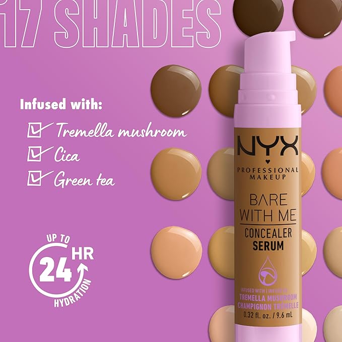 NYX PROFESSIONAL MAKEUP Bare With Me Concealer Serum, Up To 24Hr Hydration - Mocha