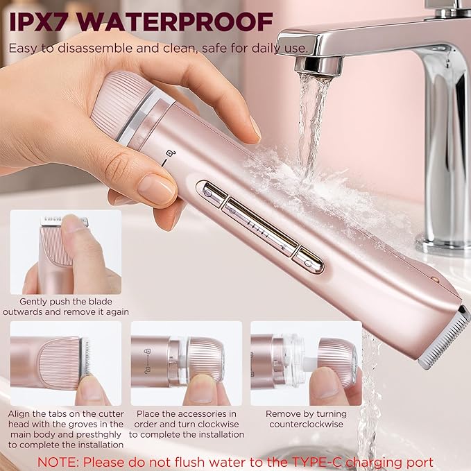 2 in 1 Women Electric Shaver, Dual Head Bikini Trimmer for Women IPX7 Waterproof Wet & Dry Use Electric Razors with Dual Heads Rechargeable Lady Trimmer for Bikini Underarm Leg Arm Body Face