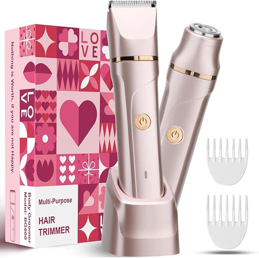 Bikini Trimmer for Women 2-in-1 – Rechargeable Electric Razors for Women, Painless Electric Shaver for Bikini, Underarm, Legs, Arms – IPX7 Waterproof, Compact Travel Design