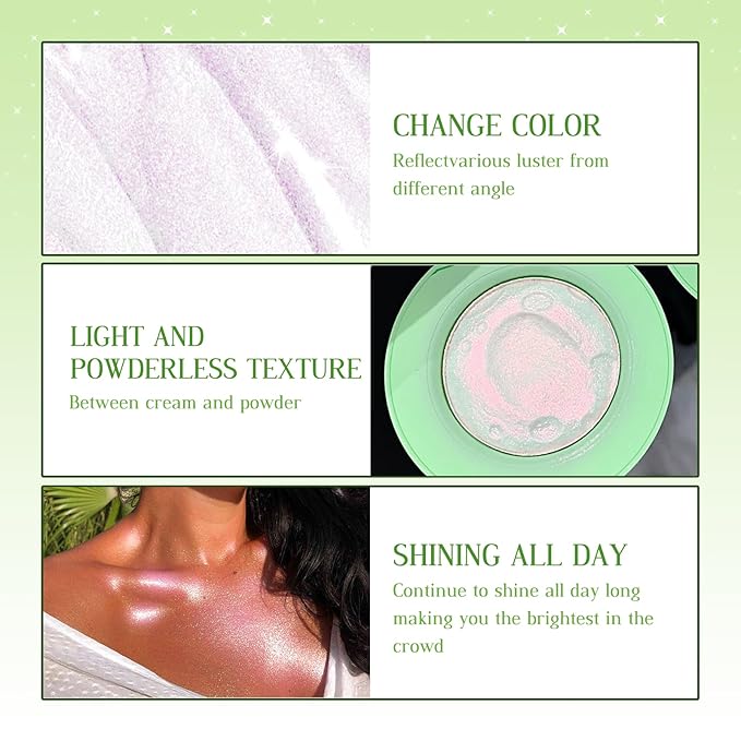 Highlighter Palette, Chameleon Face Shimmer Blush Makeup, Multichrome Glitter Holographic Iridescent Purple Sparkle, Rainbow Color Shifting Eyeshadow Cheek Contour Highlight Creamy Powder Pallet