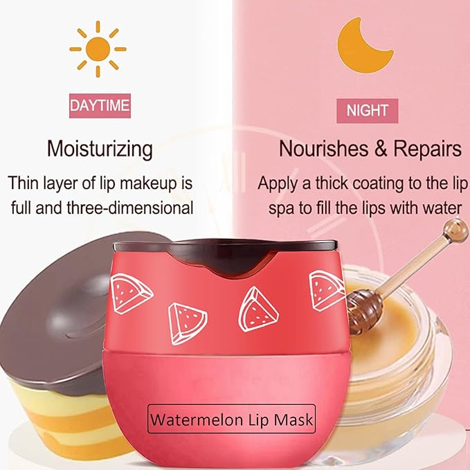 3 Pcs Bee Lip Balm Honey Pot,Honey&Strawberry&Watermelon Lip Sleeping Mask Hydrating Prevention Dry and Cracked Lip Scrubs Exfoliator Lip Care,Lip Mask Overnight Reduces Lip Lines