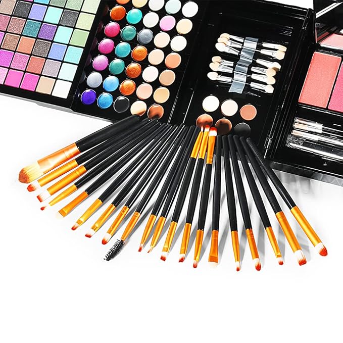Teen Beginner Makeup Kit, Makeup Kit For Women Full Kit 177 Color Eyeshadow Palette Lipstick Set Lips Blush Foundation Eyebrow Powder With Mirror + 20pcs brush